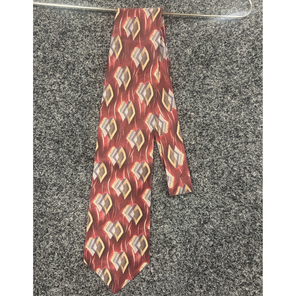 Van Heusen Necktie Mens OS Burgundy Geometric Diamond Silk Classic Formal Office